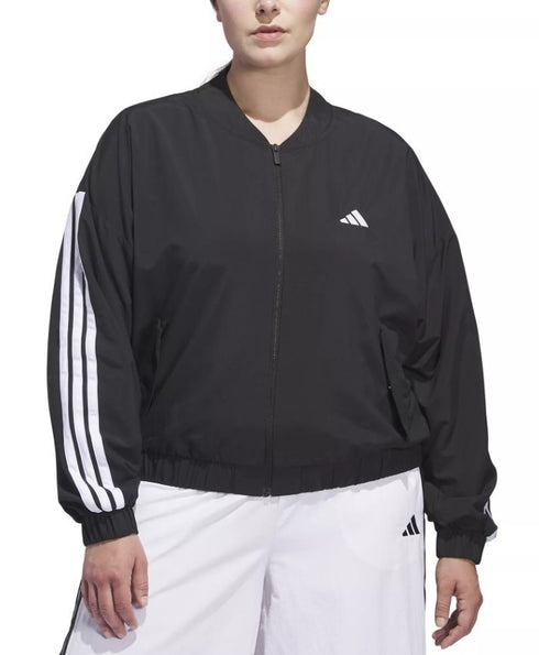 adidas Plus Size Woven Logo Windbreaker Bomber Jacket Black 1X