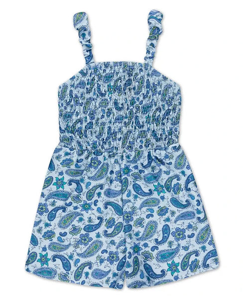 SPEECHLESS Big Girls Paisley Smocked Bodice Sleeveless Romper Blue Size S (7)