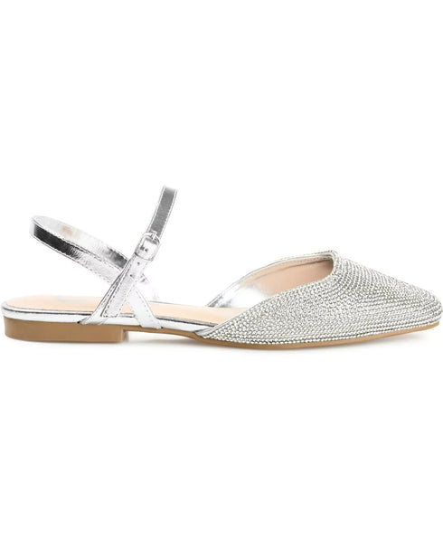 Journee Collection Women's Nysha Narrow Buckle Square Flats, Silver Size 7M