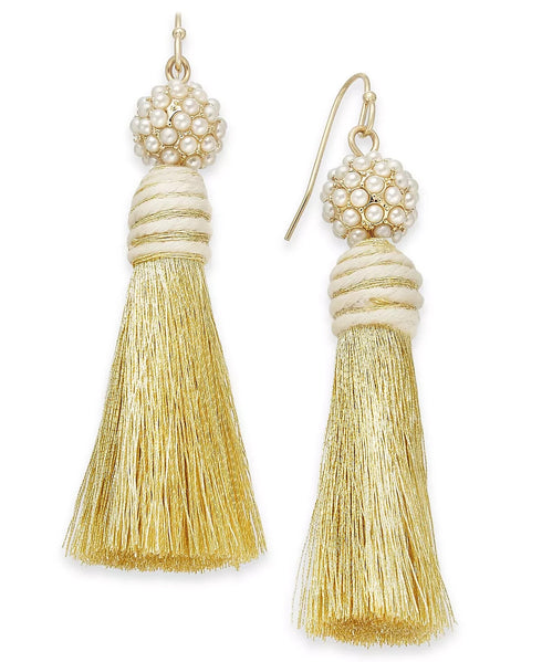 INC Gold-Tone Imitation Pearl & Tassel Drop Earrings