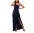 Emerald Sundae Juniors' Satin One-Shoulder Gown Navy L