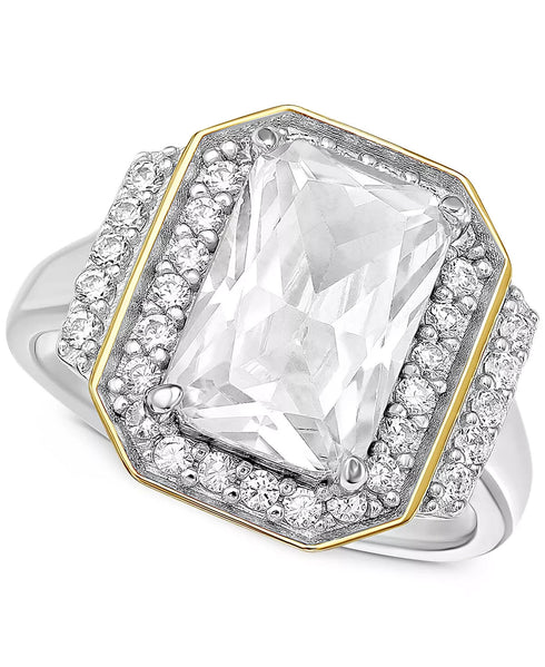 Giani Bernini Cubic Zirconia Halo Ring Size 7 in Sterling Silver & Gold-Plate