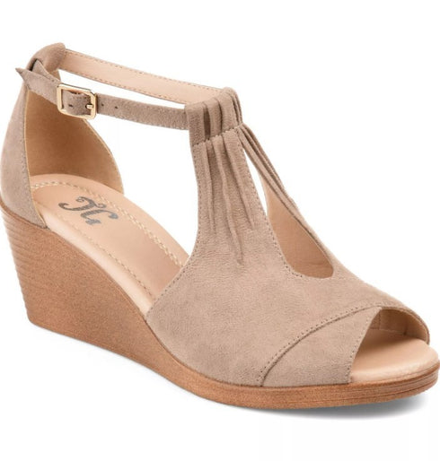 Journee Collection Womens Kedzie Wedge Sandals Solid Ked Taupe 10M