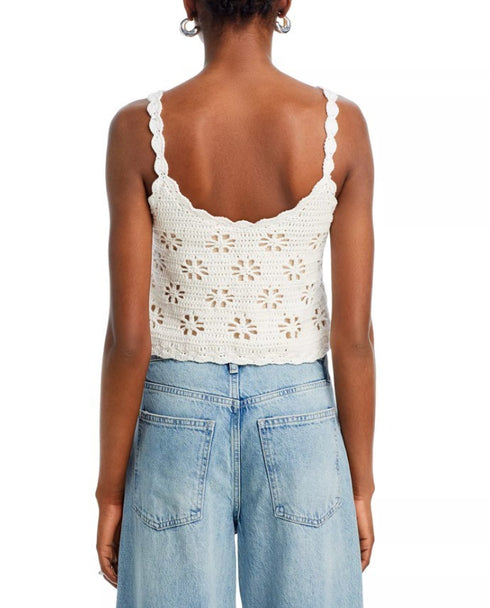 Line & Dot Fontana Crocheted Eyelet Cropped Top Ivory Size L