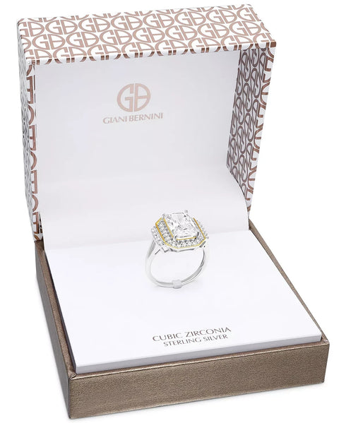 Giani Bernini Cubic Zirconia Halo Ring Size 7 in Sterling Silver & Gold-Plate