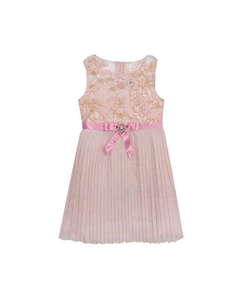Rare Editions Little Girls Pleated Dress with Embroidered Bodice Pink Size 4T