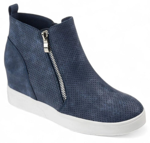 Journee Collection Women's Pennelope Wedge Sneakers Blue Zip 9W