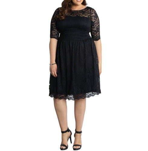 Kiyonna Women's Plus size Luna Lace Cocktail Midi Dress Black 0X