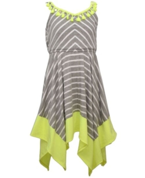 Bonnie jean little girls striped hanky hem knit dress - gray Size 6