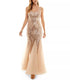 pear culture Juniors' Sequined Mesh-Godet Evening Gown Blush 5/6