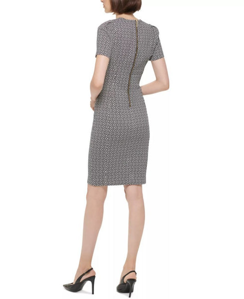 Calvin Klein Petite Patterned Short-Sleeve Sheath Dress Black Cream 2P