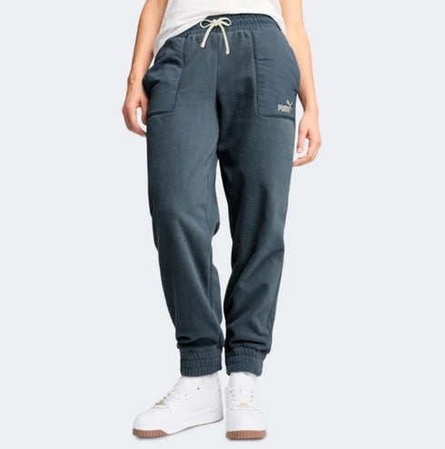 Puma Women's Essentials Brushed Fleece Logo Joggers Gray M