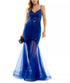 Say Yes to the Prom Juniors Lace-Up Sequined Embroidered Gown Royal 9/10