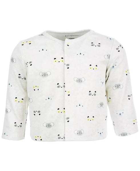 FIRST IMPRESSIONS Baby Boys Animal Face Printed Cardigan White Heather Size 6-9m