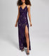 Speechless Juniors' Embroidered Sequin Mesh Lace-Up Back Gown Eggplant Jam 7
