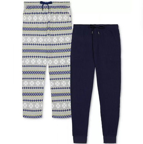 Gap Men's 2-Pk. Waffle-Knit Jogger-Leg Pajama Pants Navy /Fair Isle Grey Size XL