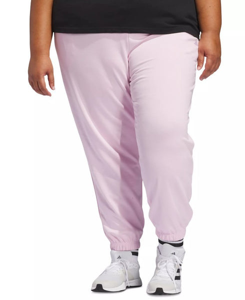 adidas Plus Size Essentials Full-Length Drawstring Joggers Pink White 1X