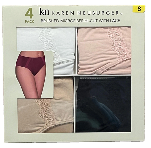 Karen Neuburger Womens Hi-Cut Underwear With Lace, 4 Pack Panty Size Small