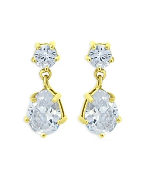 Aqua Gold Plated .925 Sterling Silver Cubic Zirconia Post Drop Earrings