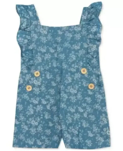 Rare Editions Baby Girls Printed Chambray Romper Light Blue 18 Months