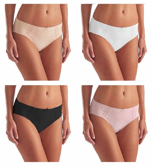 Karen Neuburger Womens Hi-Cut Underwear With Lace, 4 Pack Panty Size Small
