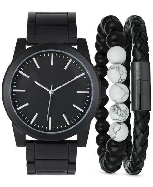 INC Men's Black-Tone Bracelet Watch 45mm & 2-Pc. Bracelet Set