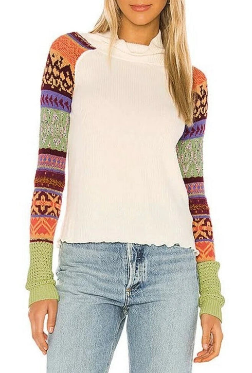 FREE PEOPLE Prism Swit Sweater Mixed Print Fair Isle Ivory Size Medium