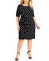 Connected Plus Size Dot-Print Side-Tab Sheath Dress Black 20W