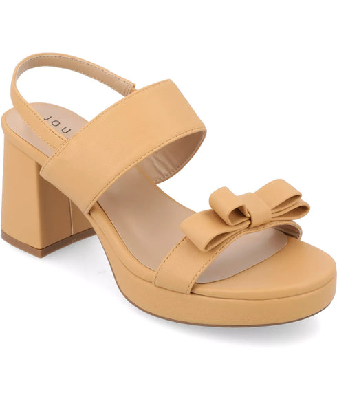 Journee Collection Women's Brookan Platform Block Heel Dress Sandals Tan 7.5M