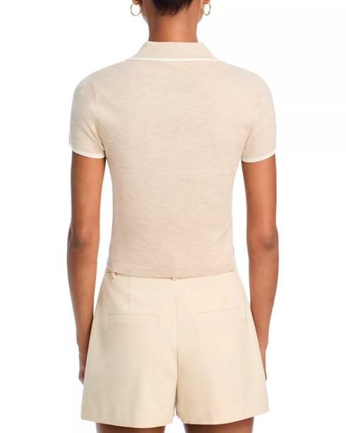 Alice and Olivia Meda Polo Sweater Oatmeal Soft XL