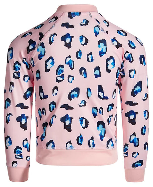 ID IDEOLOGY Little Girls Printed Bomber Jacket Leopard Print Pink w/ Blue Size 5