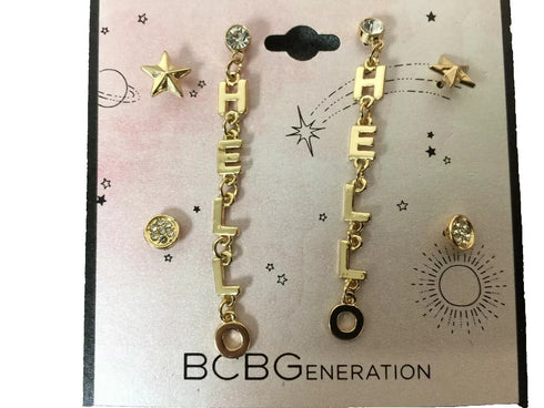 BCBGeneration Gold-Tone 3-Pc. Set Crystal Stud & Hello Drop Earrings