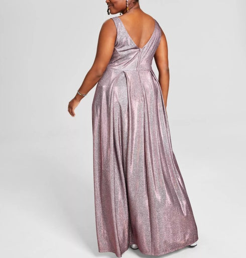 B Darlin Trendy Plus Size Sherri Shine Ball Gown Fuschia Silver 14W