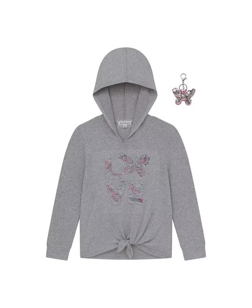 BTWEEN Girls Glitter Woozy Hoodie with Keychain Gray Size 7