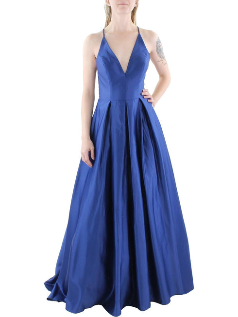 Blondie Nites Juniors' V-Neck Satin Ball Gown Blue 5