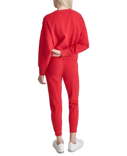 DKNY Sport Women's Rhinestone Crewneck Fleece Sweatshirt Red Light XL