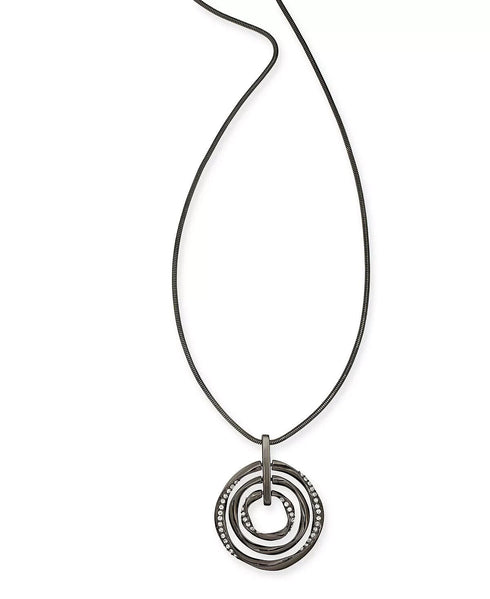 ALFANI Hematite-Tone Pavé Multi-Circle Pendant Necklace, 36" + 2" ext