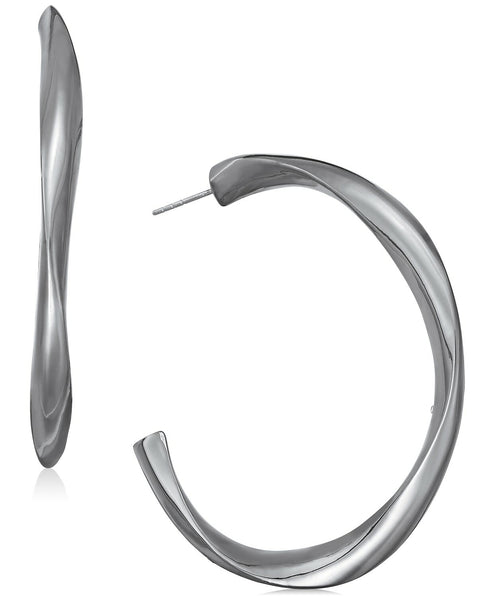 Alfani Hematite-Tone Sculpted Open Medium Hoop Earrings 2"