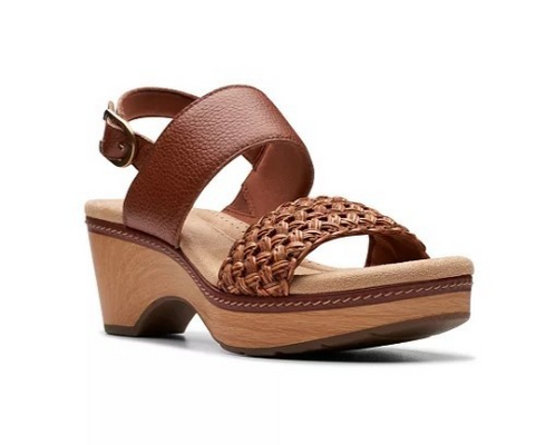 Clarks Seannah Step Woven Strap Solid Clog Tan Sandals Combi 6M