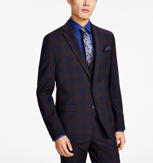Bar III Men's Slim-Fit Suit Jackets Burgundy Blue Size 38S