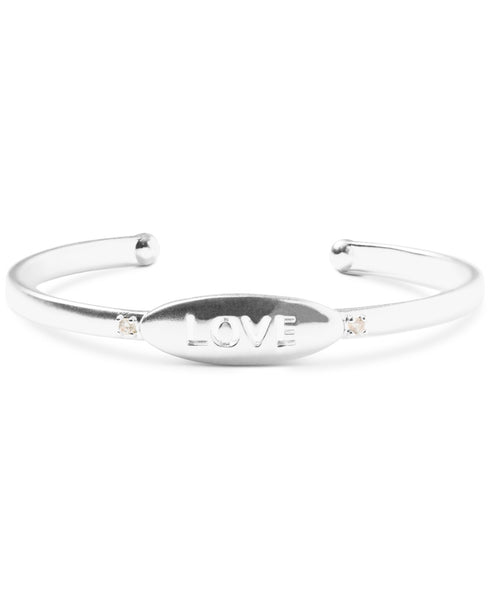 Lucky Brand Silver-Tone Pave Love Cutout Cuff Bracelet - Silver