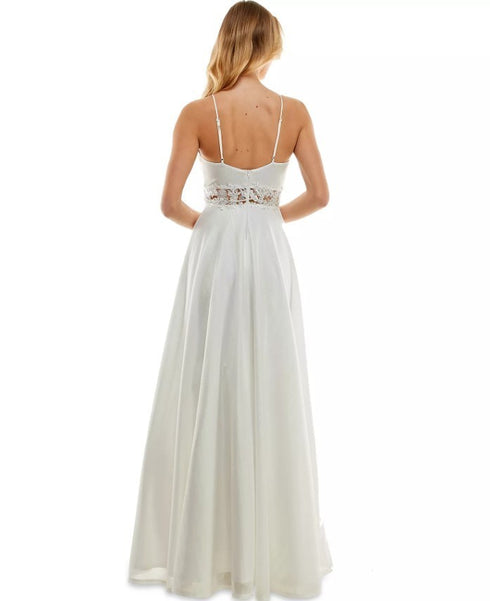 City Studios Juniors' Lace-Inset Formal Gown White Iridescent 9