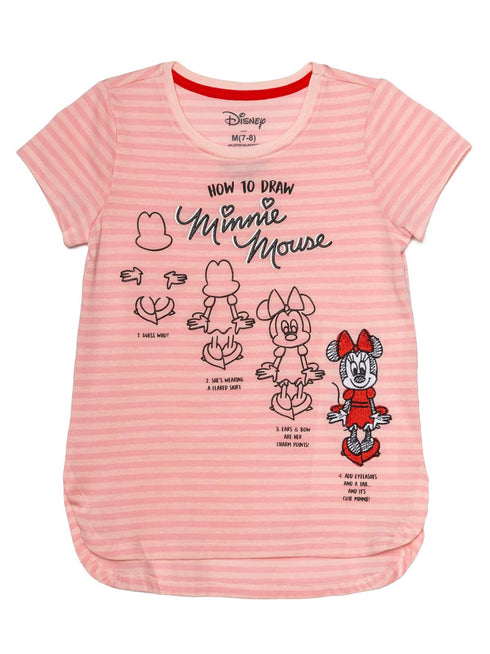 Disney how to draw Minnie Mouse Embroidered Graphic T-Shirt Pink Size Small