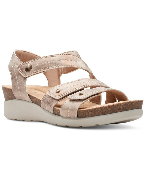 Clarks Women's Calenne Clara Strappy Wedge Sandals Bronze Size 9W