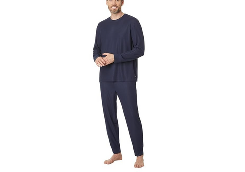 Nautica Mens 2-Pc Relaxed-Fit Waffle Knit T-Shirt & Pajama Pants Set Navy Size S