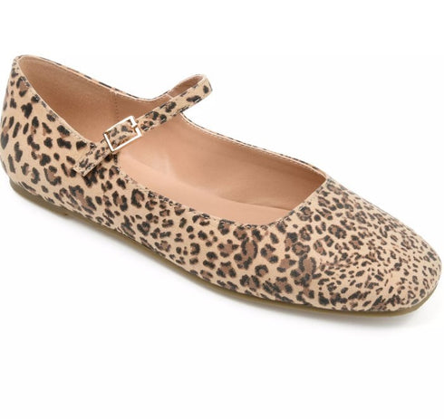 Journee Collection Women's Carrie Square Toe Mary Jane Flats Leopard 8.5M