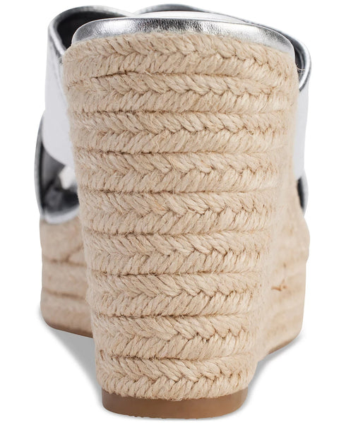 DKNY Women's Maryn Crossband Espadrille Platform Wedge Sandals Silver SIze 6M