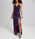 Speechless Juniors' Embroidered Sequin Mesh Lace-Up Back Gown Eggplant Jam 14W