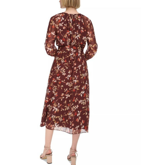 Calvin Klein Women's Printed Round-Neck Midi Dress Syrah Mult 6