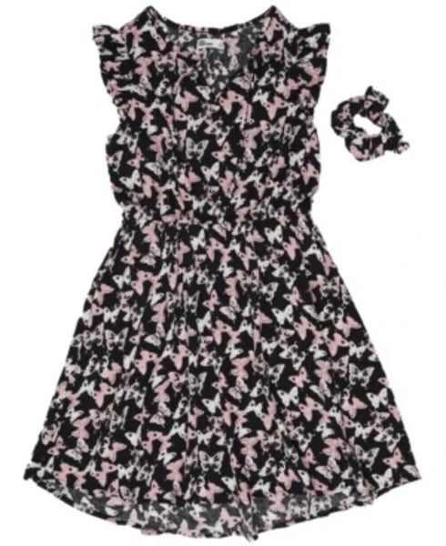 Epic Threads Big Girls Short Sleeve All Over Butterfly Print Challis Dress M